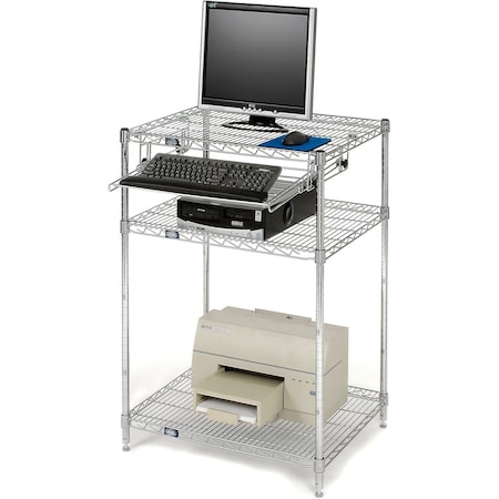 Nexel Chrome Wire Shelf Computer Workstation with Keyboard Tray, 30inW x 24inD x 42inH 579208